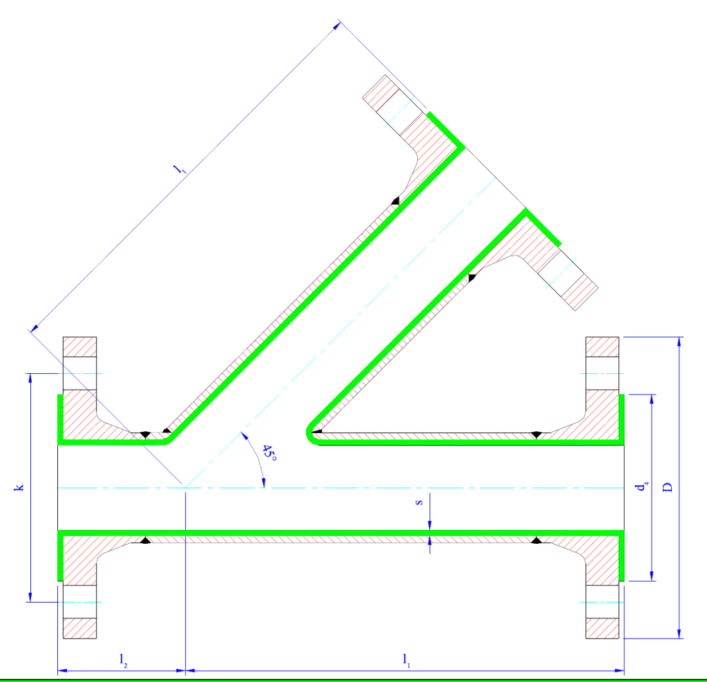 Секционные тройники 45° PTFE (DIN)
