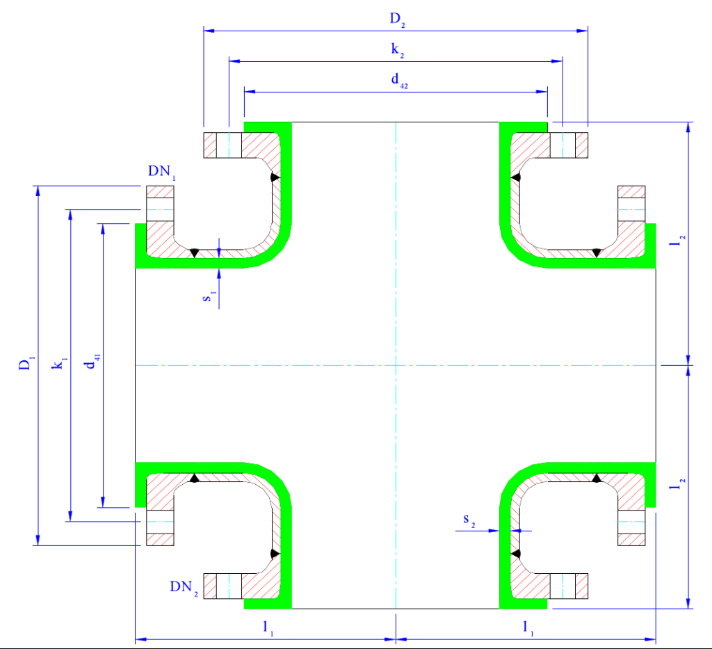 Прямые и переходные крестовины PTFE (DIN)